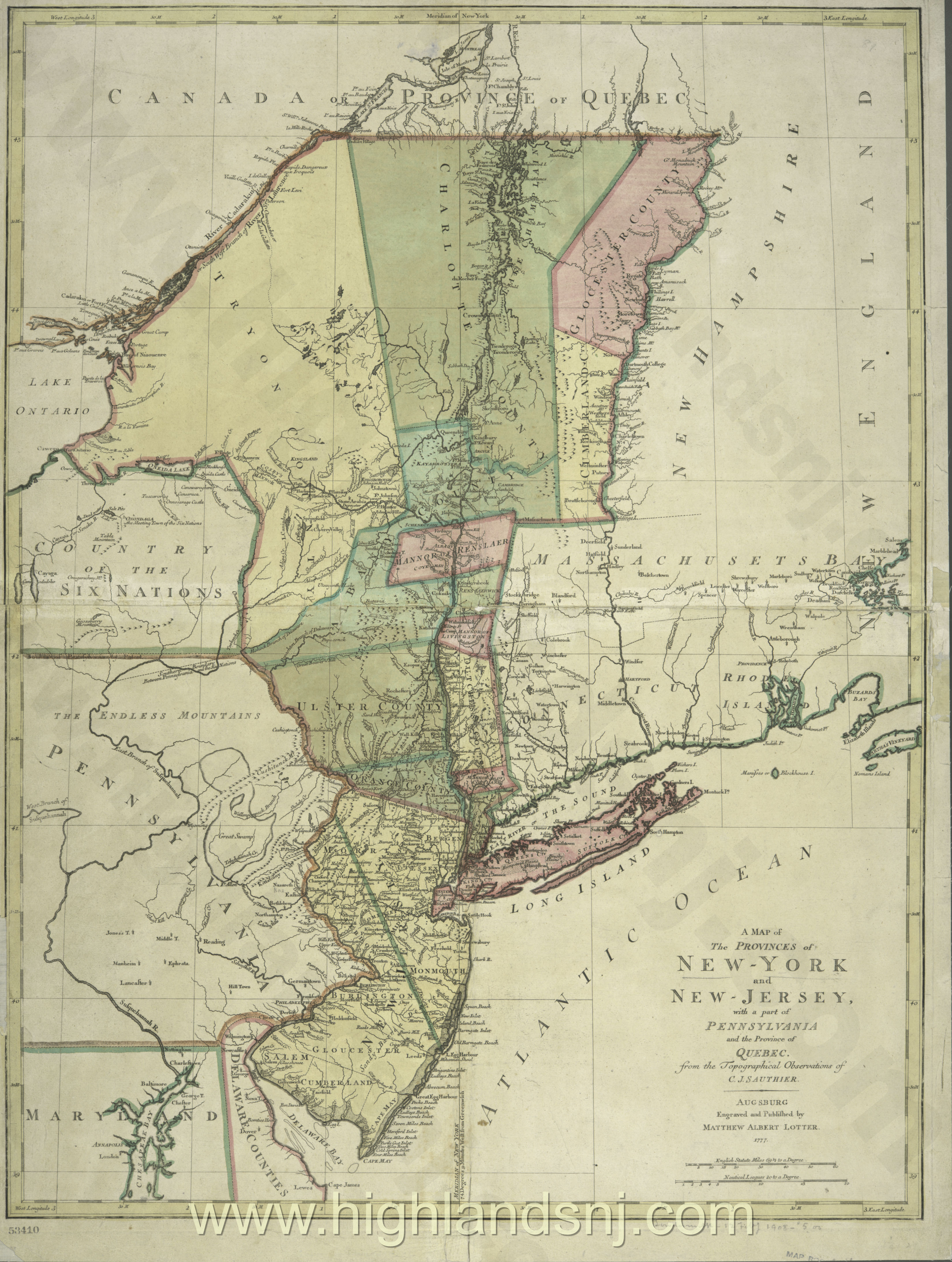 1777 map of the provinces of New-York and New Jersey
